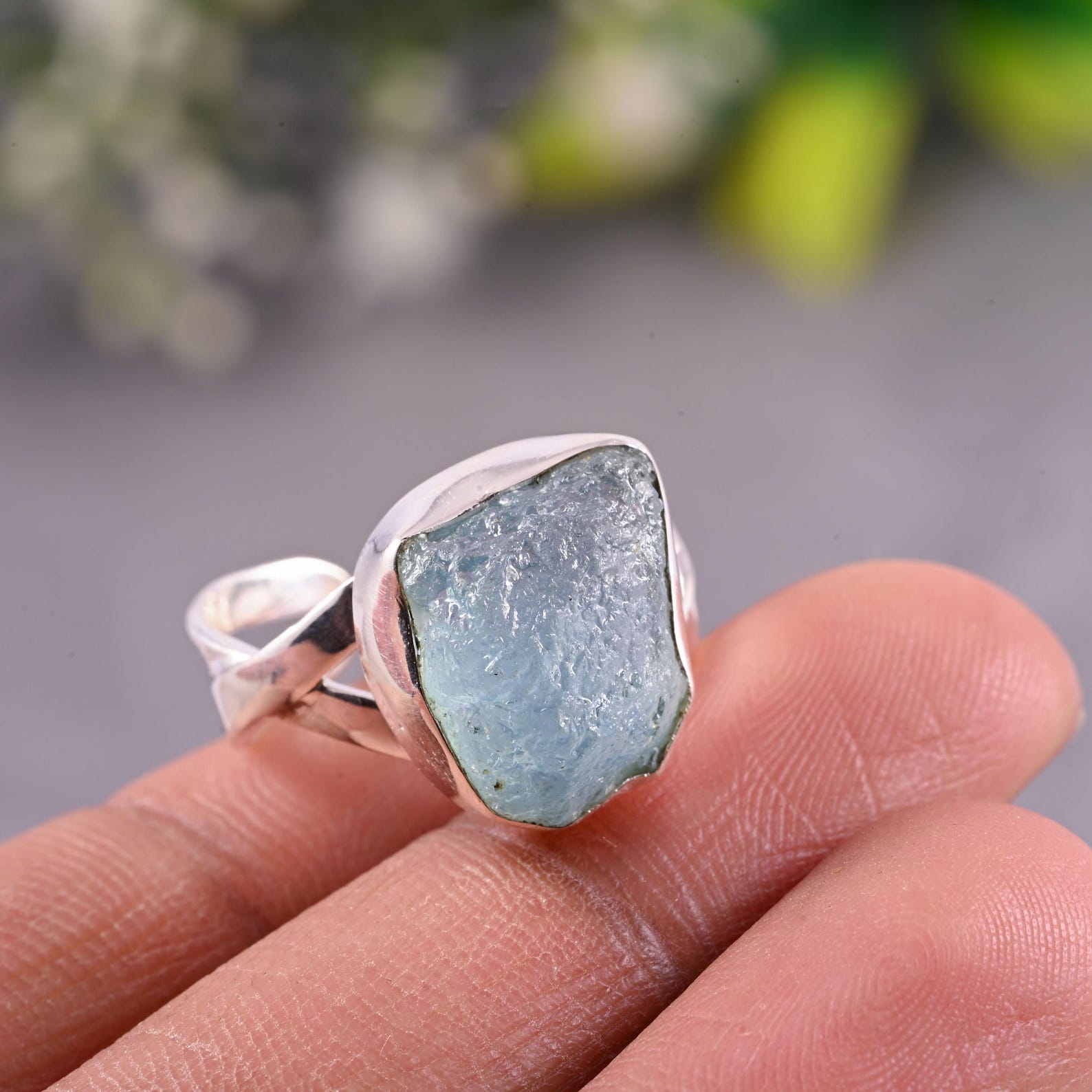 

Natural Aquamarine Ring Raw Aquamarine Ring, Handmade Ring, Silver Ring, Statement Ring, Anniversary Ring, Birthday Gift Ring, Gift for Her, US - 6
