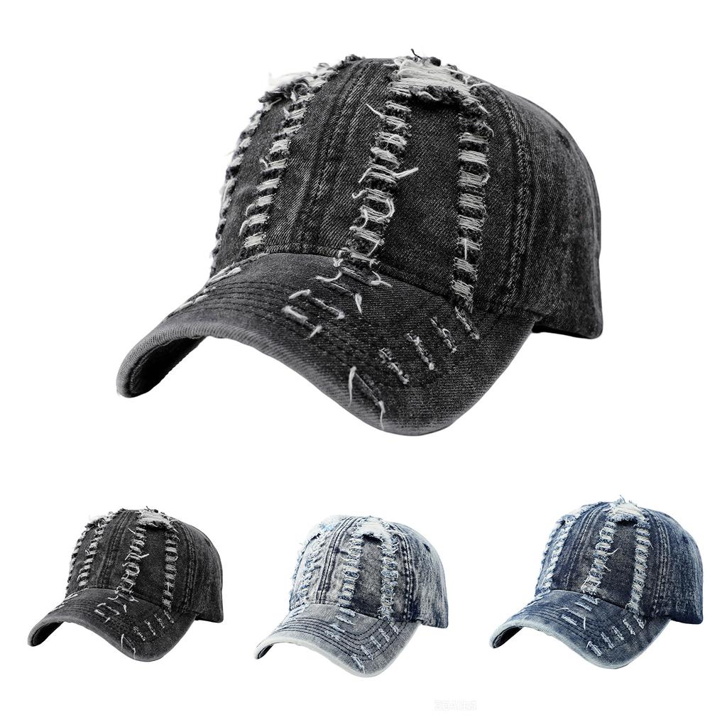 Ripped Denim Black American Baseball Cap Women's Summer Enlarged Deepened Cap Men's Wide Brim Sports Hat