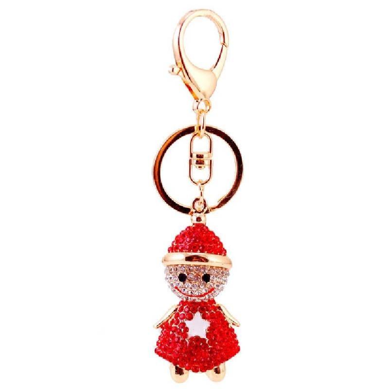 Cute Snowman Keychain For Women Sparkling Rhinestone Zinc Alloy Christmas Gift