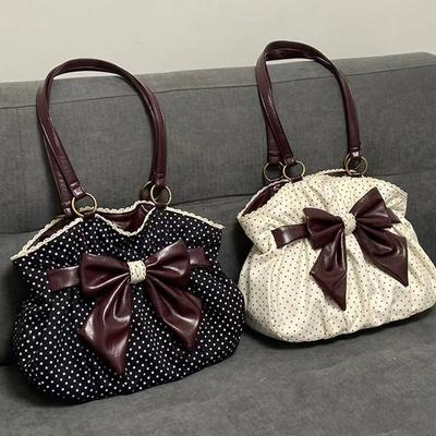 Chic Polka Dot Tote Bag Casual Commuting Vintage Women Handbags Shoulder Bag Versatile Large Capacity Dot Design Bow Sweet Bag