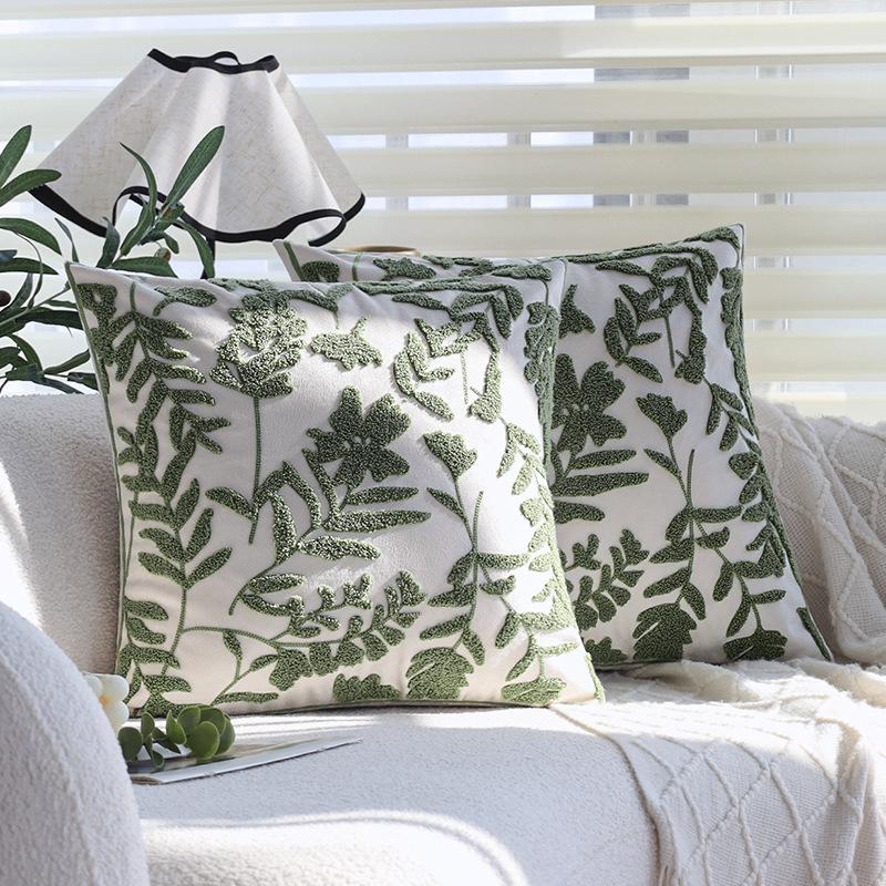 Light Luxury Pillow, Cushion, Back Pillow, Velvet Towel, Embroidered High-end Floral Pillowcase, Home Soft Decoration