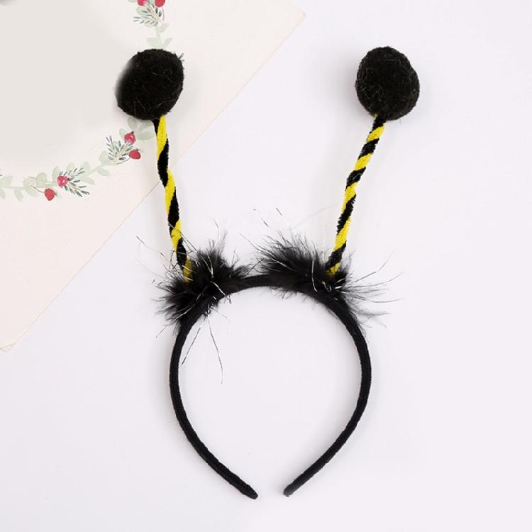 Lovely Bee Pompom Antenna Headband Plush Hairbands Cartoon Party Hair Decors