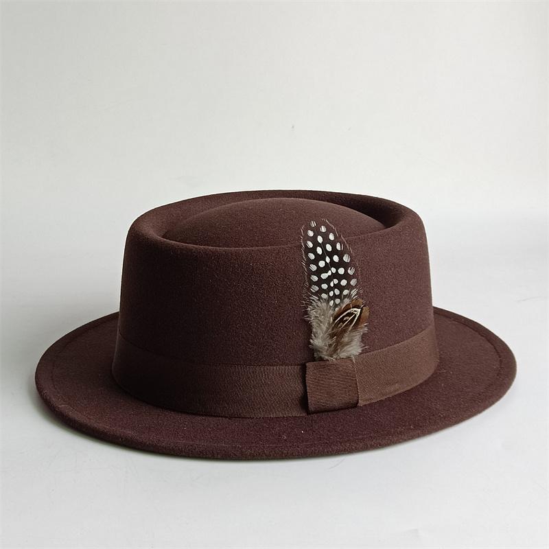 Vintage Pork Pie Hat For Men Wide Brim Felt Black Fedora Church Jazz Ribbon Trilby Panama Gangsters Caps Gentleman'S Style