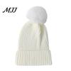 Warm Knitted Hats Winter Hat with Fluffy Fur Ball, Thick Cuffed Cap, Elastic Soft Outdoor Travel Headgear Stretchy Fabric Solid Color for And