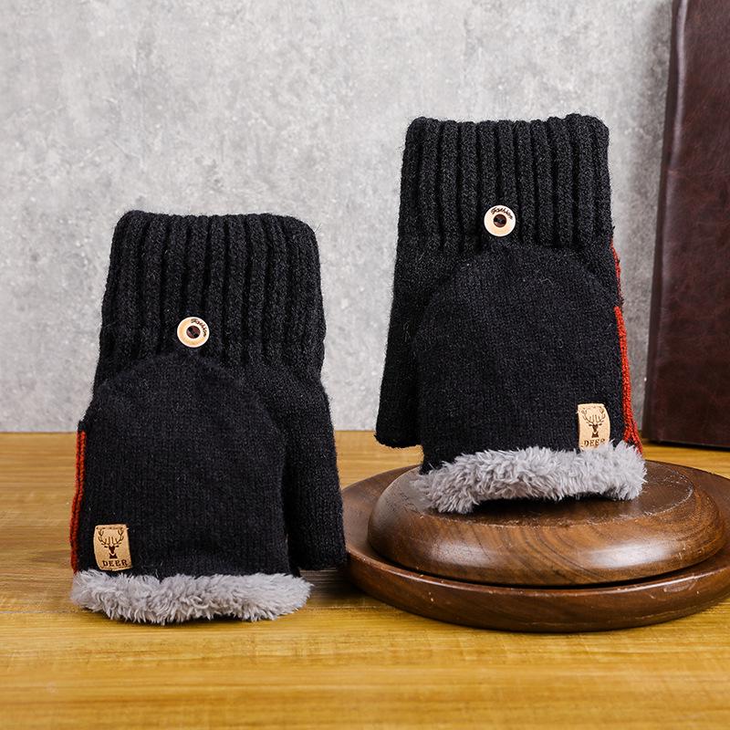 

Men s Knitted Wool Half-Finger Winter Gloves for Students: Flip Velvet, Thickened for Cold Protection & Warmth, Ideal for Writing & Cycling