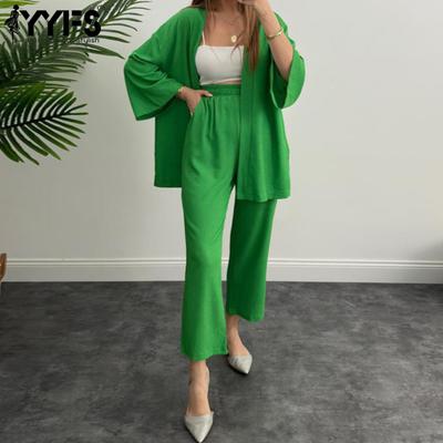 Moda Feminina Casual Primavera Outono Cor Sólida Estampa Manga Longa Blusas & Camisas Calças Ternos