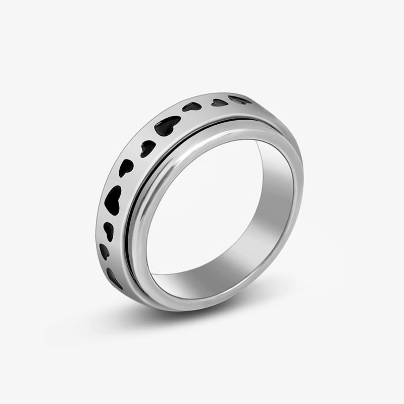 Rotatable Stainless Steel Decompression Ring with Engraved Pattern - Fashionable, Simple Jewelry.