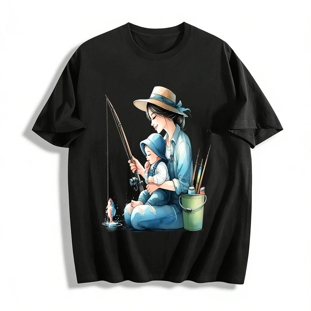 Mother And Baby Fishing Time Printed Casual Top Pure cotton T-shirt XXS