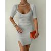 Women's Ribbed Knit Square Neck Bodycon Mini Dress ComfortableSplit Sleeve Party Dress