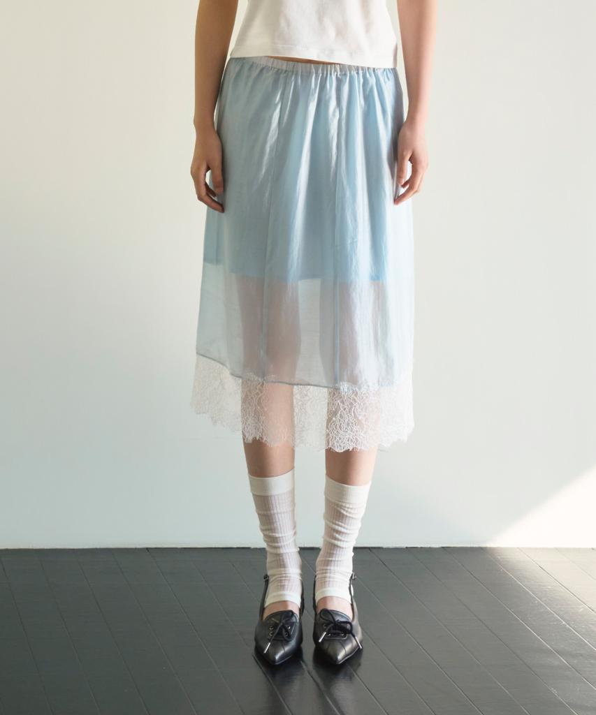 Eontildiyeseu Tencel Lace Midi Skirt, Light Blue