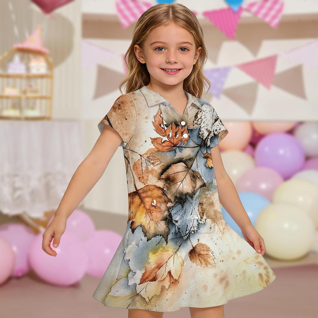 Kids'  Dress - Short Sleeve Pocket Color Frock Kids' Collared Dress - Short Sleeve Pocket Frock