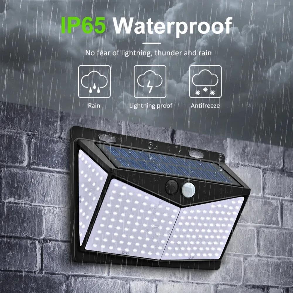 208/100 LED Solar Wall Lamp Waterproof Wireless Security Motion Sensor Light 3 Light Modes for Garden Pathway Walkway Front Door