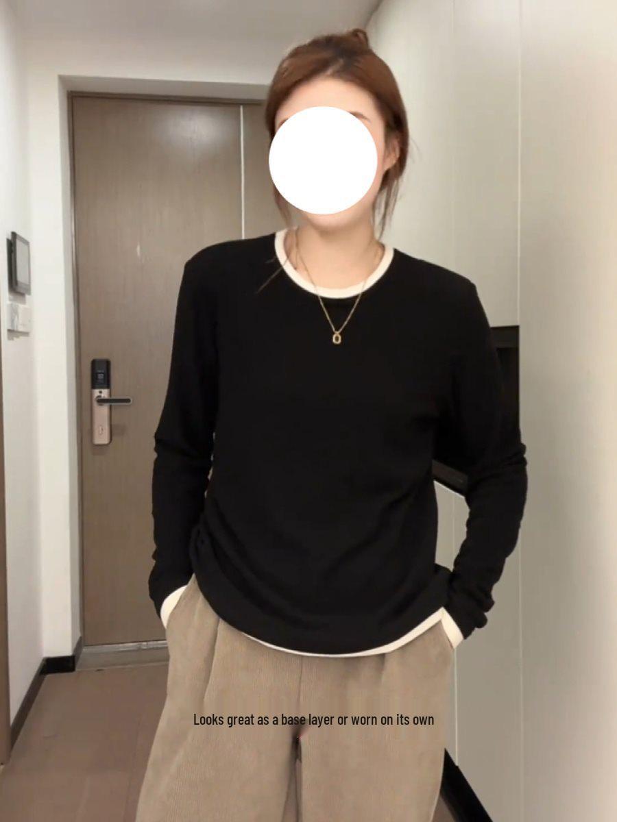 

Базовый женский флис с длинным рукавом большого размера 2025, скрывающий живот и стройнящий. M (up to 100 lbs)