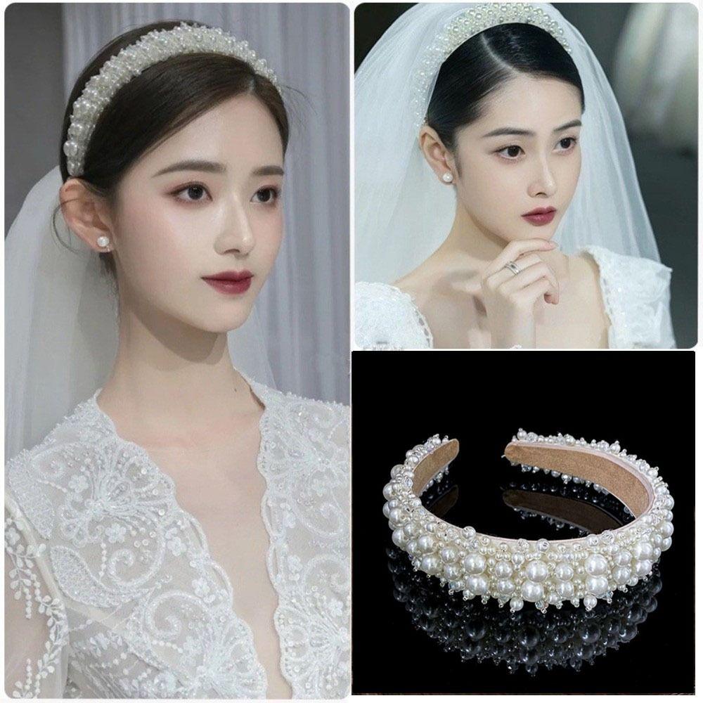 Large Pearl Headbands Baroque Women Hairbands Headwear Bridal Hair Hoop  Party