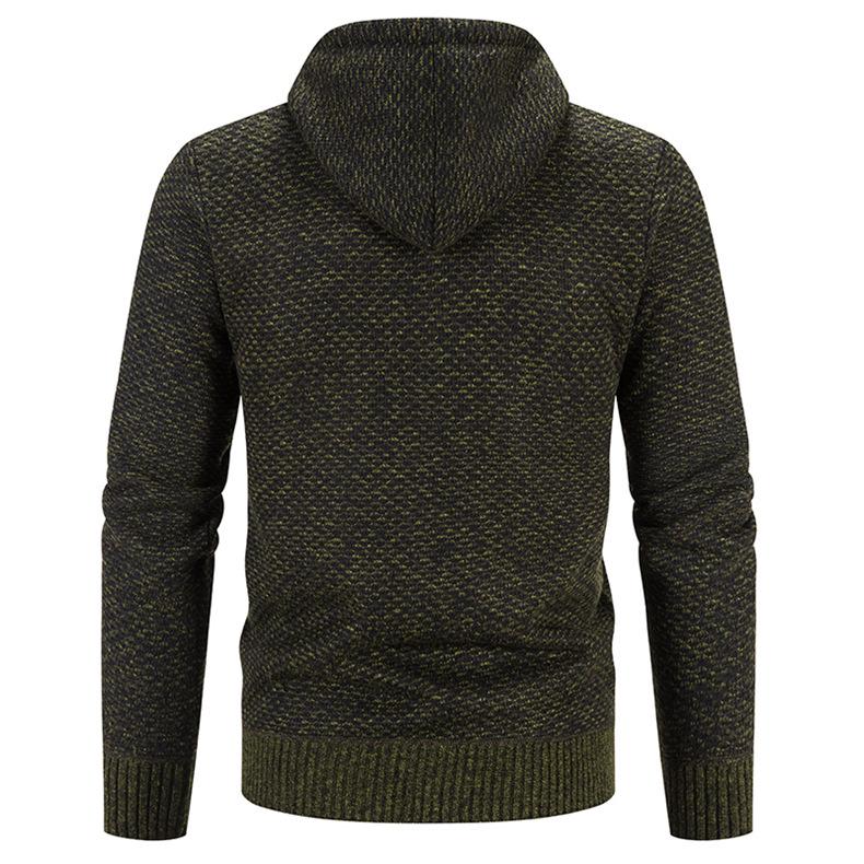 Men’s Hooded Knit Cardigan: Thick Velvet, Solid Color Winter Sweater Jacket