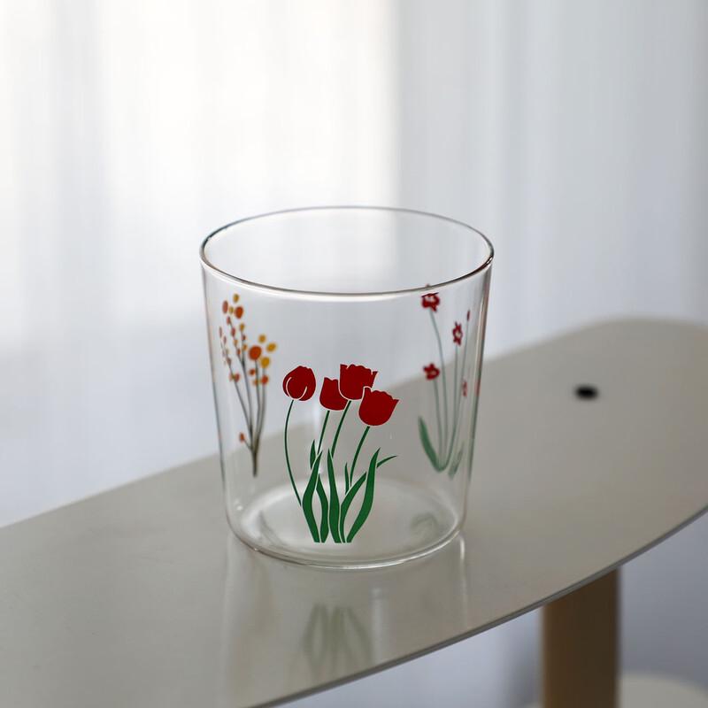 OLOEY Japanese Style High Borosilicate Floral Glass Portable Cup