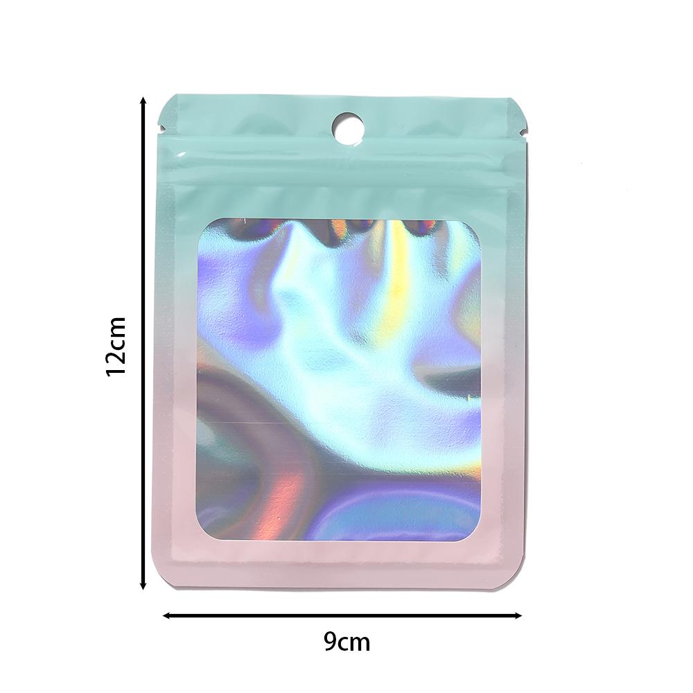 50pcs Thicken Ziplock Bags Gradient Holographic Laser AB Color Plastic Pouch for DIY Jewelry Storage Pouch Zip Lock Bag