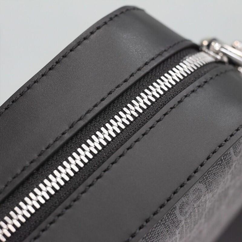 Gucci Vintage Logo Stripe Web Leather Logo Canvas And Leather Camera Bag Men Shoulder Bag Black Gray 574886-K5RLN-1095