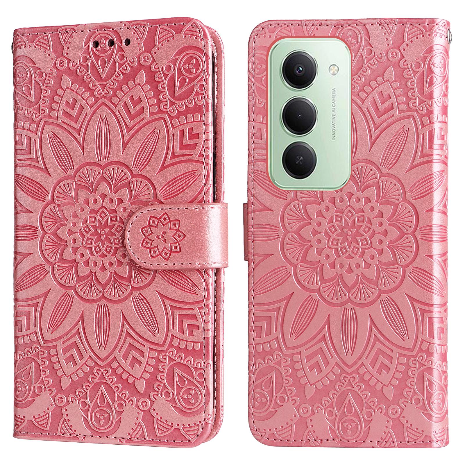 

For Xiaomi Redmi 15 5G Case Sunflower Imprint Leather Wallet Phone Cover Pink