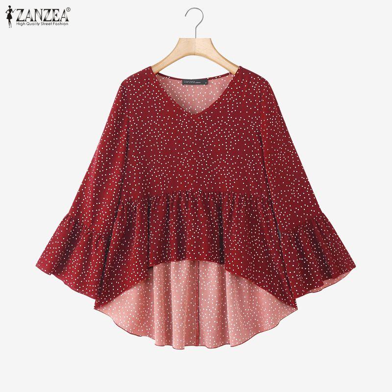 ZANZEA Damen Lässig Gepunktet Locker Lässiges 3/4-Ärmel Bluse