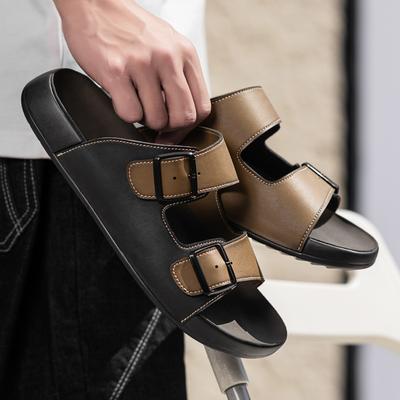 Fashion Summer Handmade Leather Slippers Fashion Trendy Men's Flip-flops Outdoor Breathable Half Drag Comfortable Men's Simple Sandals