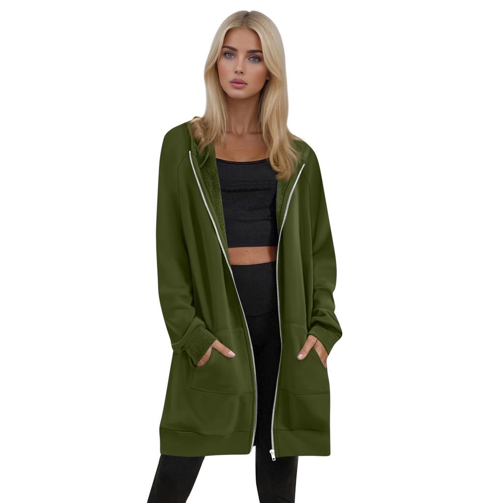 Women's Solid Color Zippered Sweatshirt Top Daily Casual Raglan Long Jacket (Without Hood Drawstring)