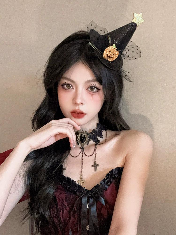 Halloween-Serie~ Kleiner Hexe Kürbiskopf-Haarreif Dunkle Lustige Haarspange Spinne Lustige Spitze Schleife Haarspange