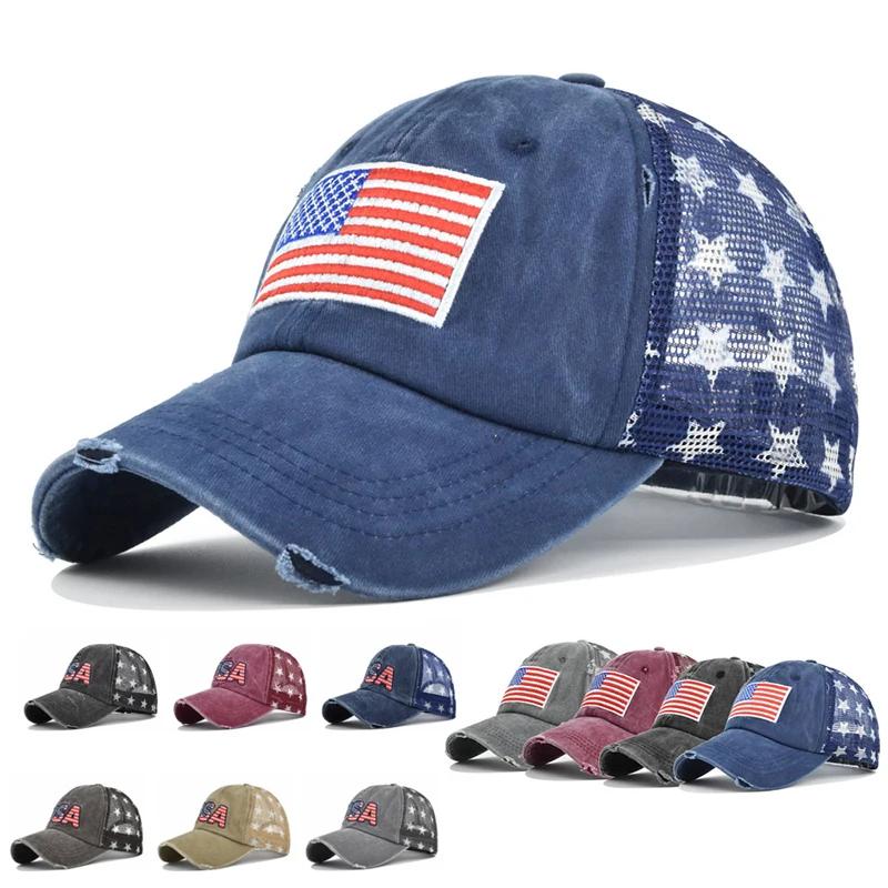 New Embroidered Usa Flag Baseball Hat Men Cotton Adjustable Breathable Mesh Cap Women Hip Hop Snapback Caps Outdoor Dad Hats