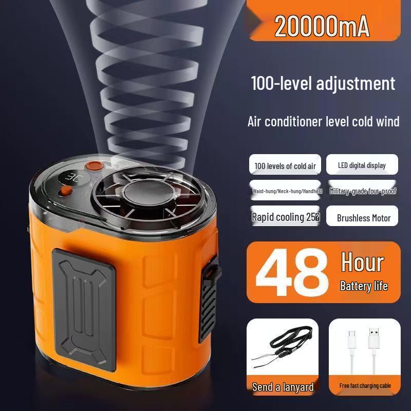Portable Rechargeable Waist & Neck-Hanging Fan - Strong Wind, Outdoor Cooling Clip-on