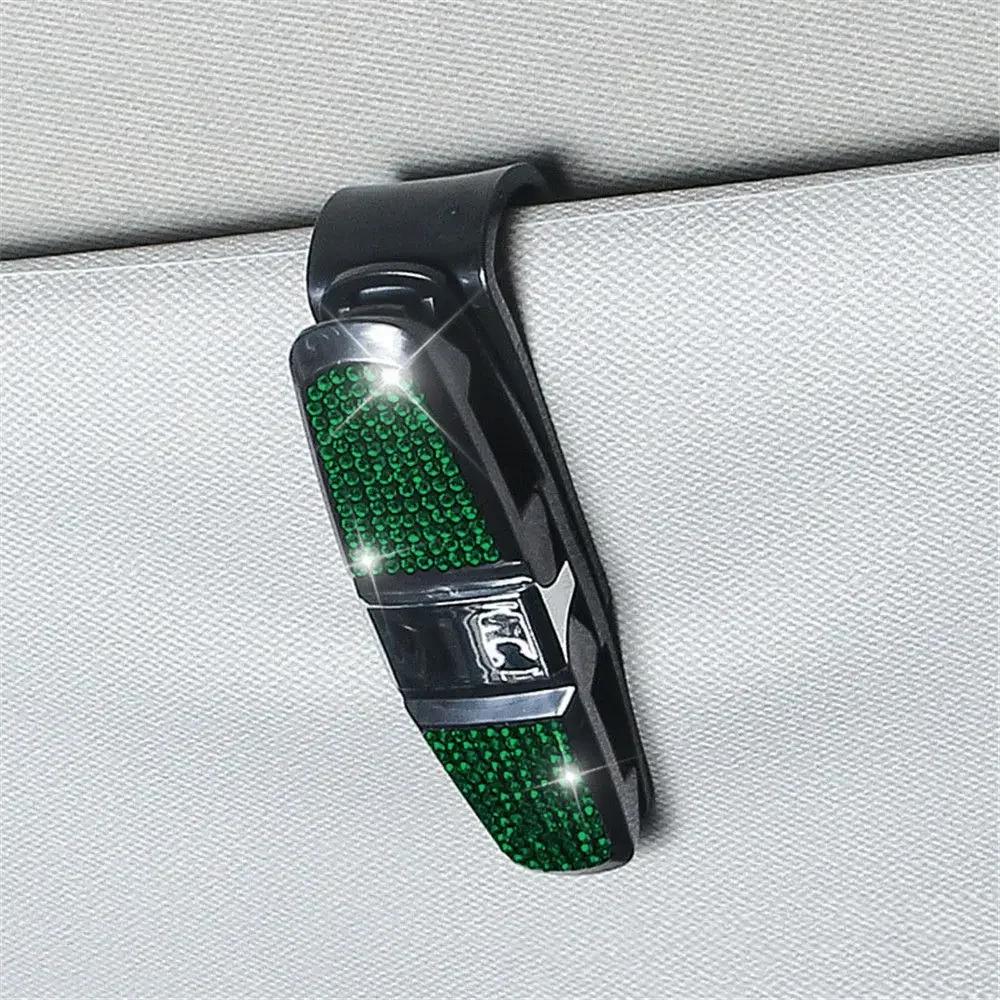 New Rhinestone Crystal Auto Sun Visor Glasses Fastener Clip Sunglasses Ticket Card Multi-Function Holder Car Interior Accessory