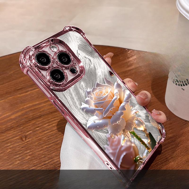 Crystal Rose Suitable for Iphone16 IPhone Case 15 High-end Sense 14promax Electroplated Flash Powder 13 Transparent