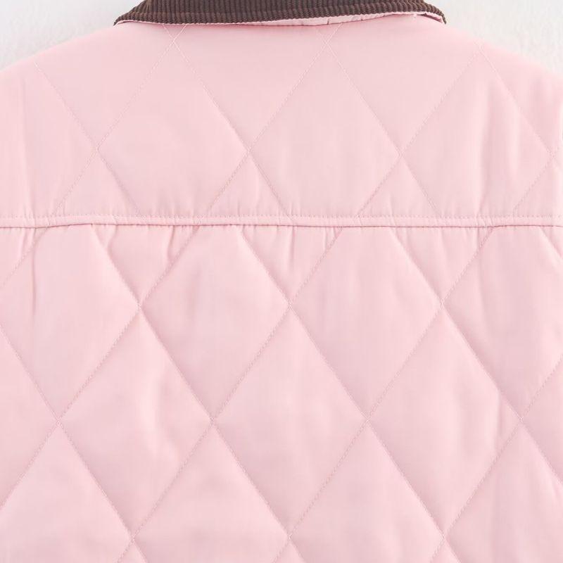 Kaslead New Women Clothes Western Style High Density Thick Nylon Plus Corduroy Collar Rhombus Jacket