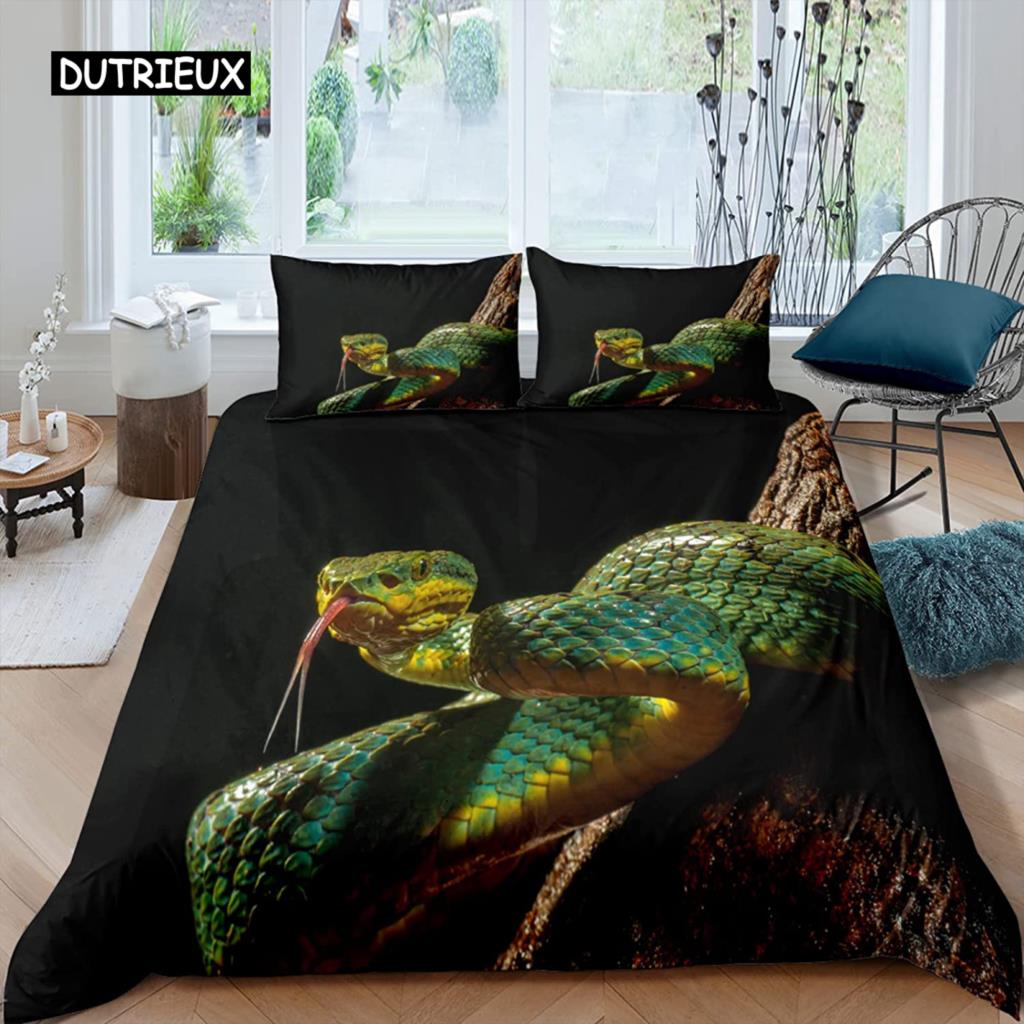 

Snake Bed Cover Collection Green Snake Bed Cover Collection Fine Microfiber Animal Theme Bedclothes for Boys Men Full Size Queen Dimension King EU single(135x200cm)