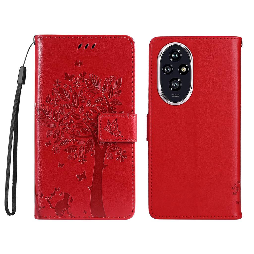 For Honor 200 5G Phone Case with Stand Cat Tree Pattern Leather Wallet Mobile Cover