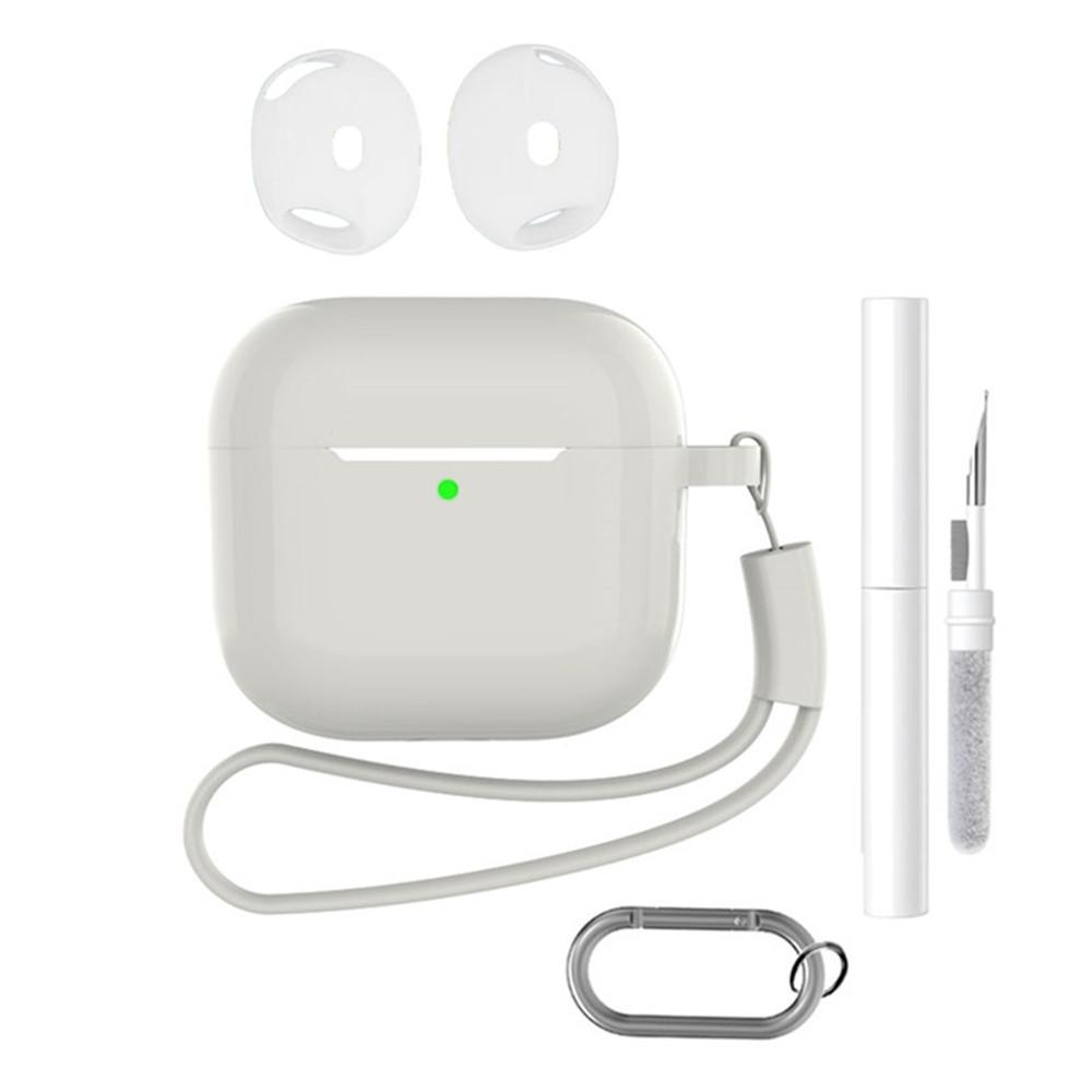 For AirPods 4 Earphone Silicone Case Set with Anti-Lost Keychain, Strap, Ear Tips, Cleaning Pen
