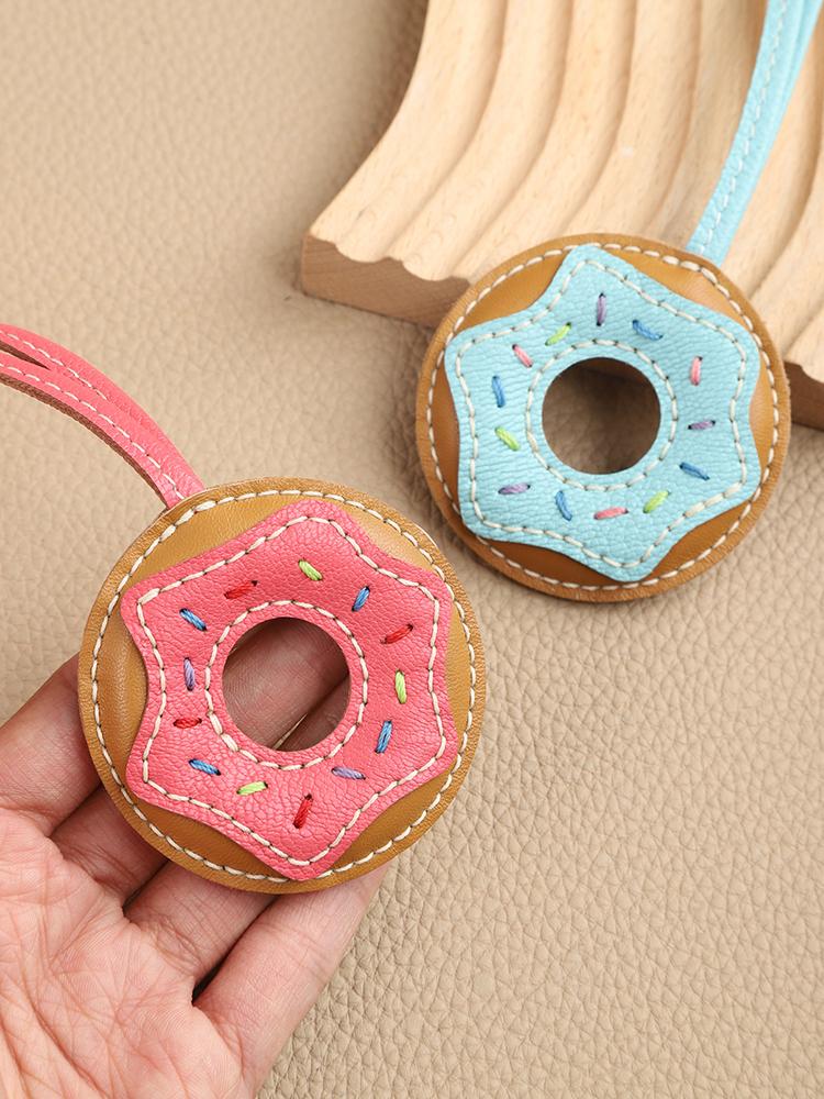 Handmade Donut Bag Pendant Genuine Leather Bags Keychain for Handbags Interesting Stylish Luxury Design Bag Accessories