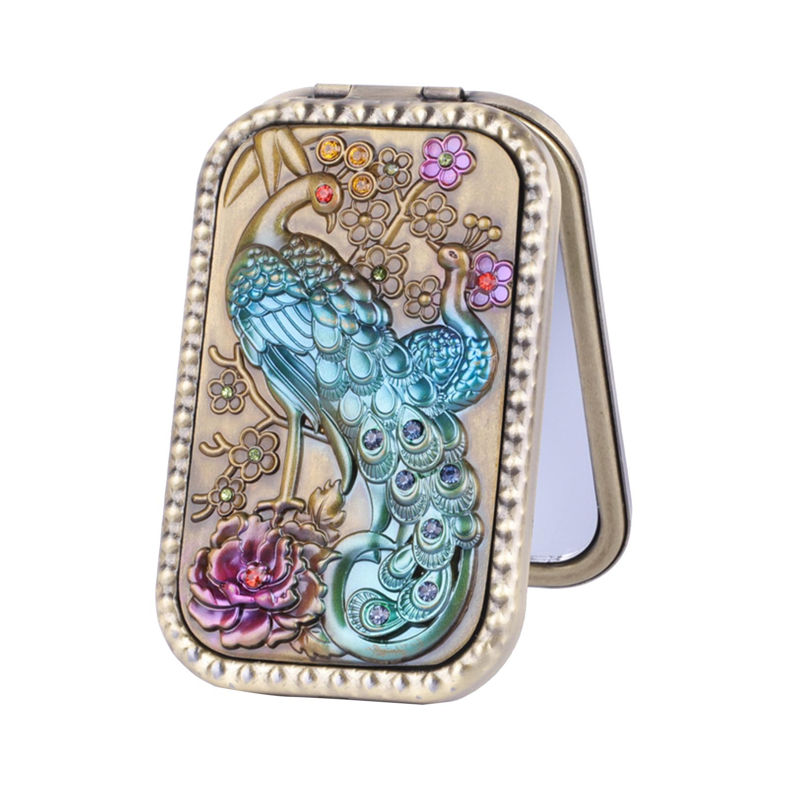 

1 шт. Вінтажне елегантне металеве складне портативне двостороннє дзеркало для макіяжу, косметики, подорожей, аксесуари для краси One Size