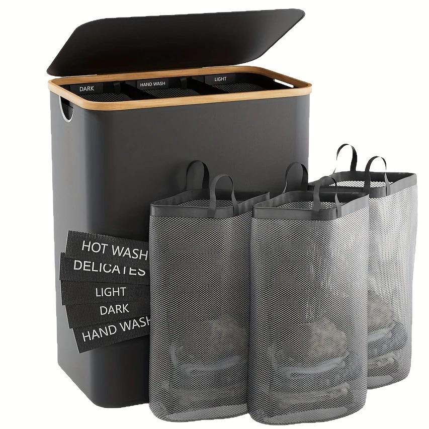 Bamboo Laundry Hamper: Large Capacity Basket with Waterproof Liner & Lid for Clothes Storage