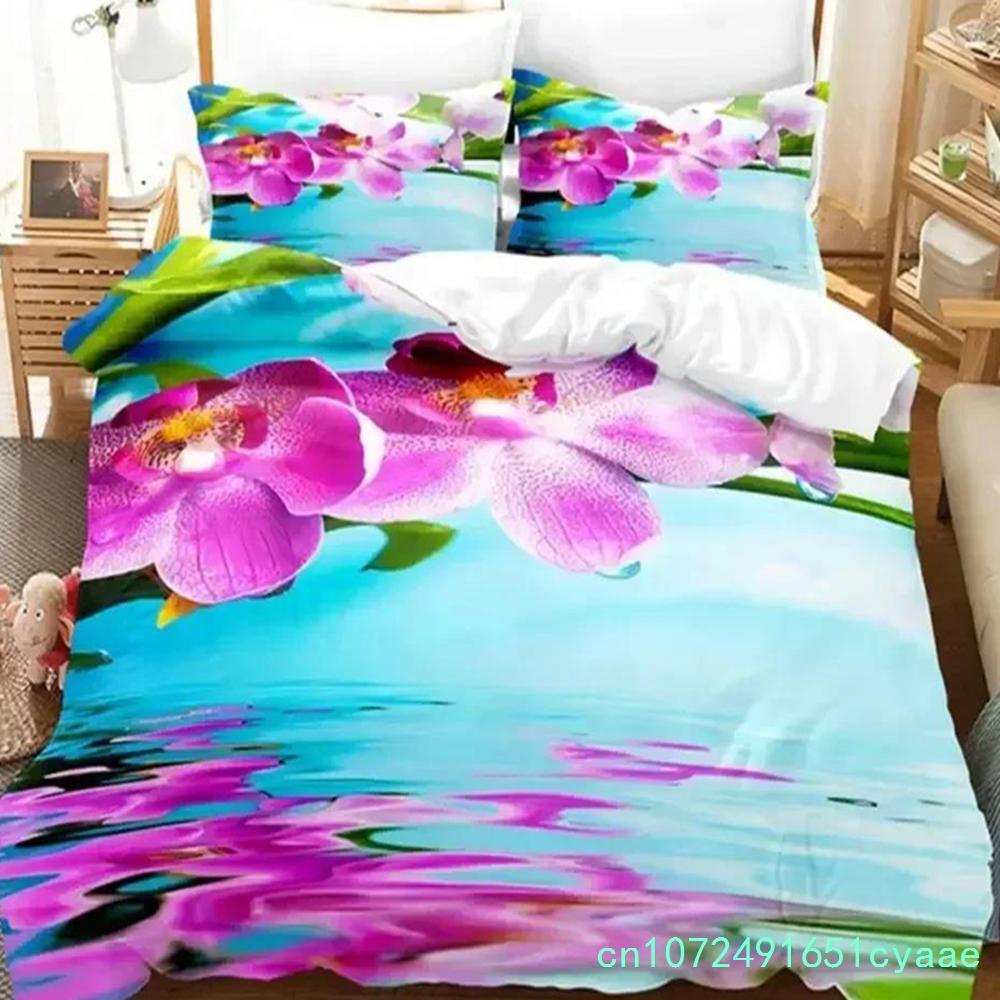 Lila Blumen Königin Bettwäsche Set Für Schlafzimmer Weich Modern Bettüberwürfe Bequem Kinder Bettbezug Steppdeckenbezug Und Kissenbezug