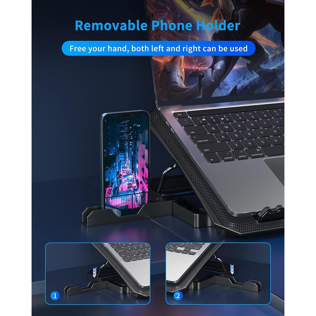 Laptop Cooling Pad for 12-15.6 Inch, 6 Cooler Fans with Blue Lights, Laptop Cooling Stand with 2 USB Ports