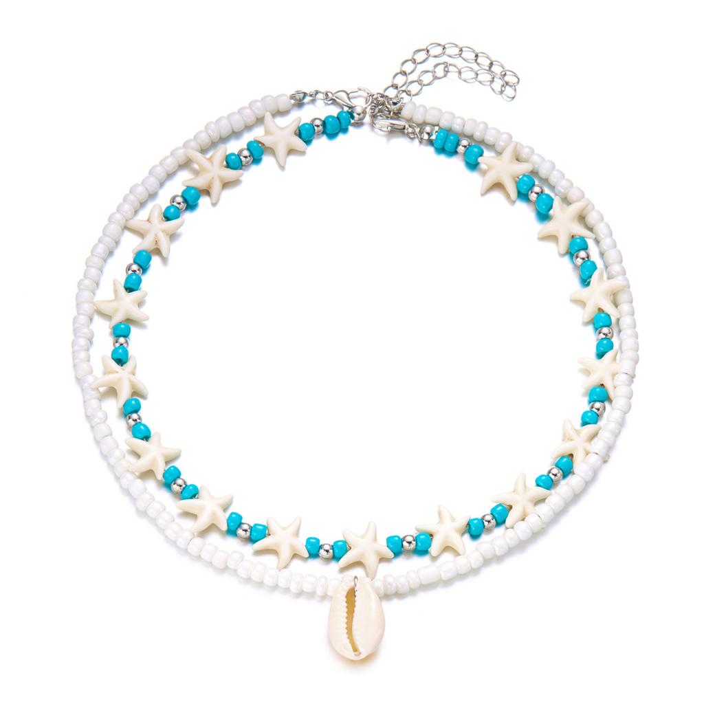 Beach Themed Colorful Shell Pendant Necklace for Women Pearl Star Crossbody Layered Collarbone Chain Jewelry Accessory