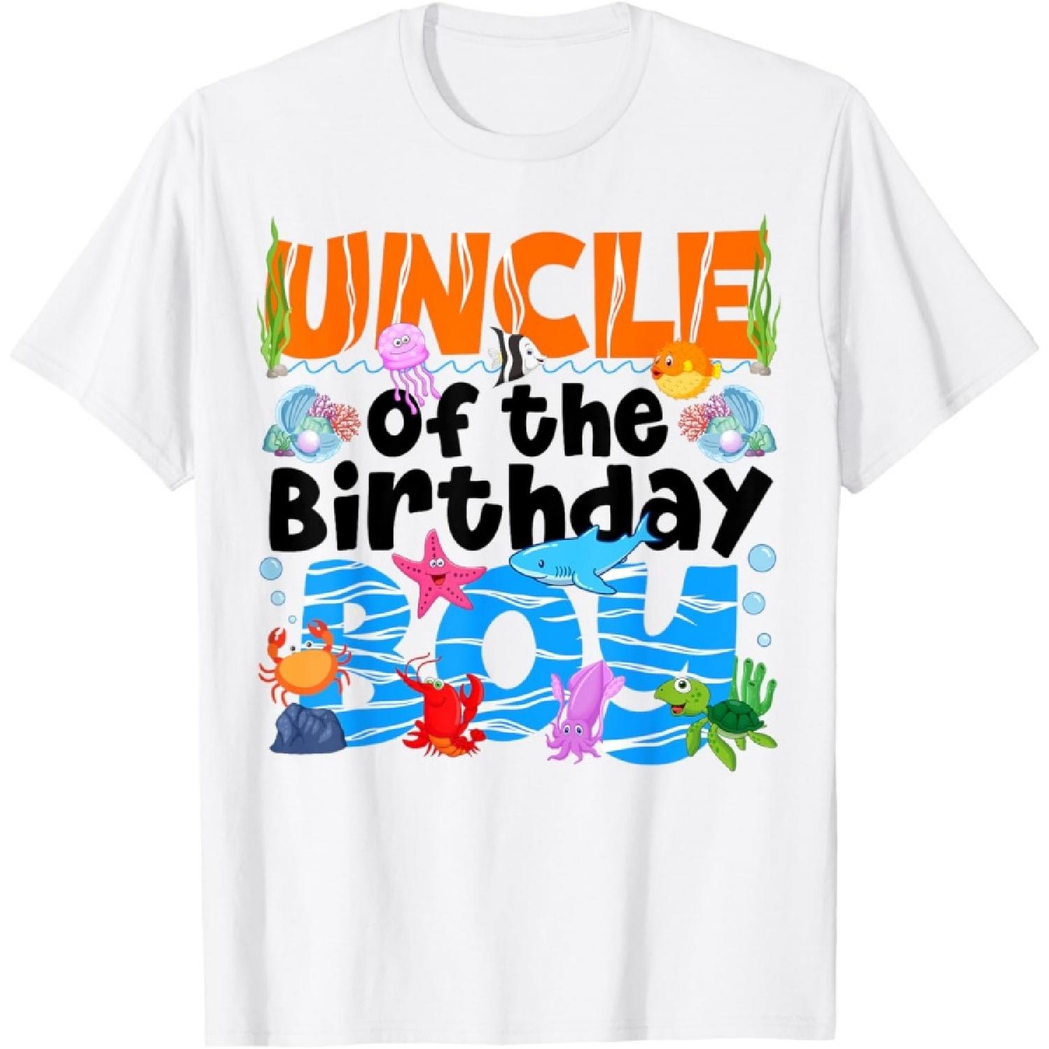 Uncle Under Sea Birthday Party Boys Ocean Sea Animals Themed T-Shirt XXXXXL белый