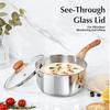 1 Quart Stainless Steel Saucepan With Glass Lid Wooden Handle Kitchen Saucepans Pot for Noodles Soups Hot Milk Cookware