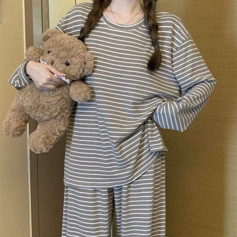 

Женская домашняя пижама Женский весенне-осенний пуловер с длинным рукавом и брюки Сладкий мультяшный свободный костюм-двойка XS