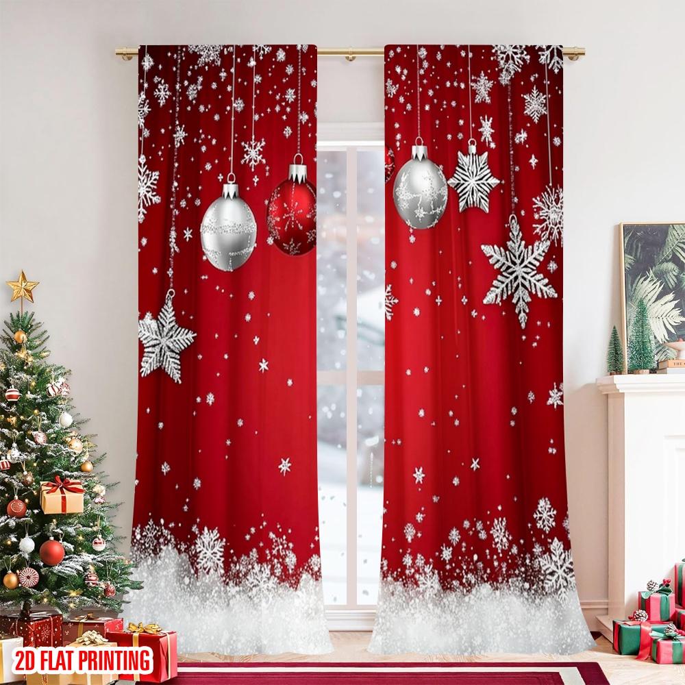 2pcs 2D Flat Printing Classic Christmas Curtains Christmas and Winter Wonderland Digital Printed Polyester Drapes Family Party