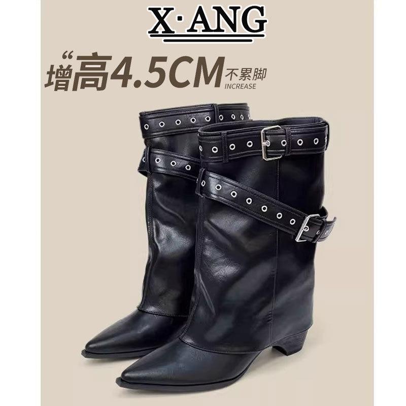 Leather But Knee Knight Boots Spice Girls Belt Buckle Pants Boots Short Boots Women's Boots Western Boots Women's Boots