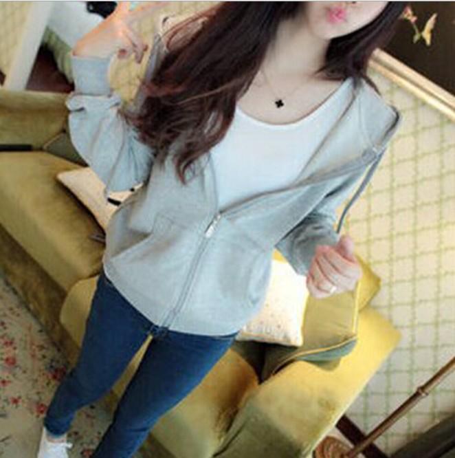 2026 Autumn Women's Long Sleeve Hooded Zipper Cardigan Jacket - Solid Color, Thin Sweatshirt for Students