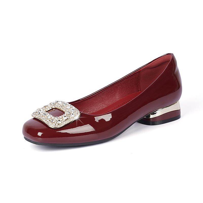 New Women Shoes Fashion Patent Leather Pumps Square Crystal High Heel Shoes OL Dress Shoes