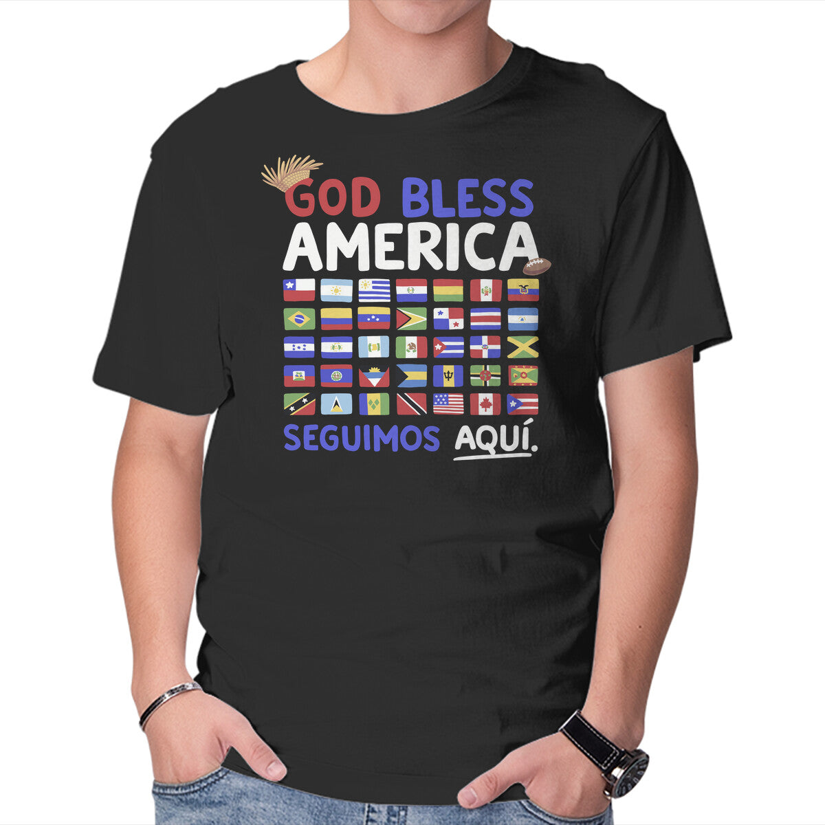 Unisex Crew Neck T-Shirt God Bless America Graphic Short Sleeve Casual Tee XS