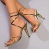 Fashion 11Cm Gold High Heels Sandals for Women Ankle Cross-Tied Stiletto Heeled Party Shoes Woman Plus Size 35-43 Pointed Toe Sandalias